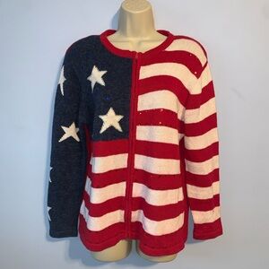 Tiara American flag Red White Blue Star zip Cardigan med ramie cotton
